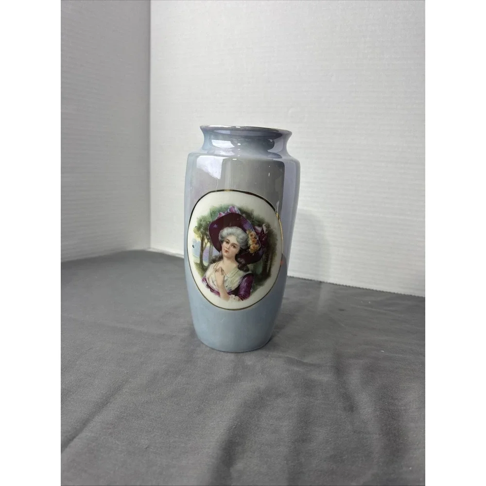 Vintage Victoria. Lady Portrait Lustreware German Vase